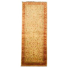 Late 20th Century Wool Hand Knotted Indian Runner Rug Red and Beige 1980s