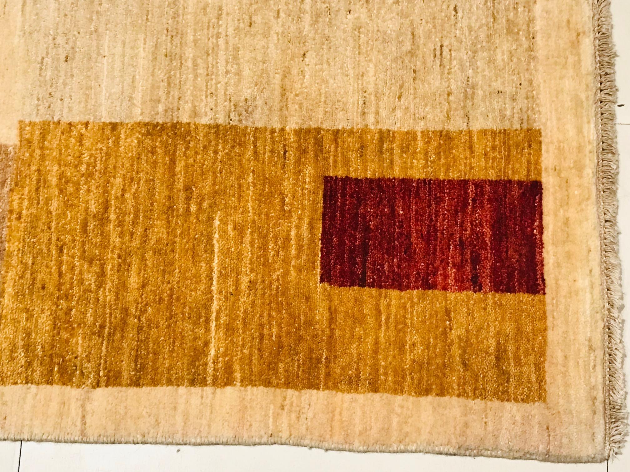 Hand-Knotted Late 20th Century Wool Hand Knotted Runner Rug Beige with Yellow and Red 1980s For Sale