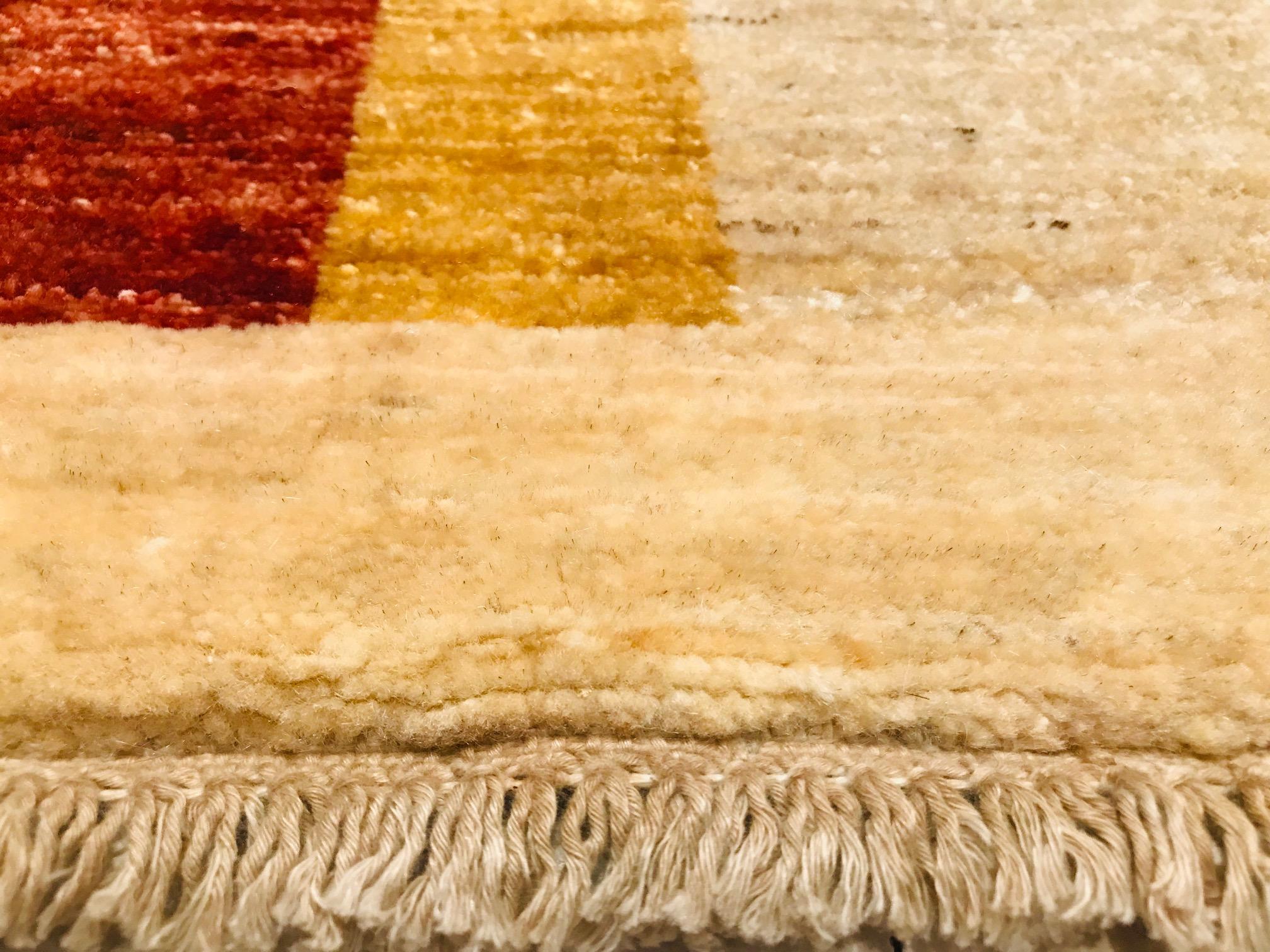 Late 20th Century Wool Hand Knotted Runner Rug Beige with Yellow and Red 1980s For Sale 1