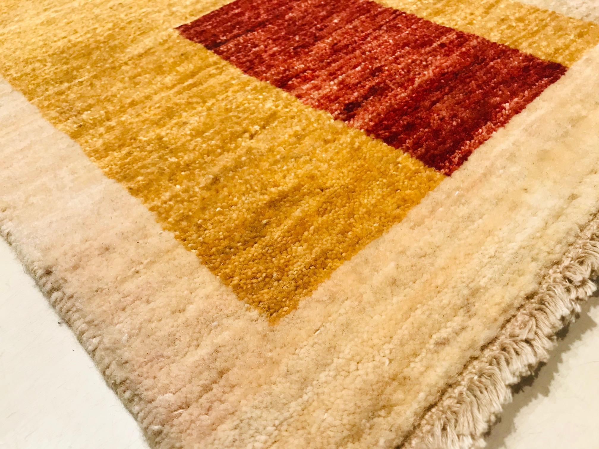 Late 20th Century Wool Hand Knotted Runner Rug Beige with Yellow and Red 1980s For Sale 2