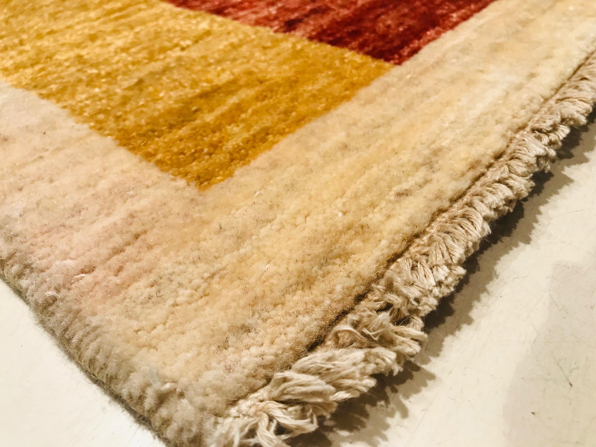 Late 20th Century Wool Hand Knotted Runner Rug Beige with Yellow and Red 1980s For Sale 3