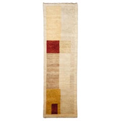 Late 20th Century Wool Hand Knotted Runner Rug Beige with Yellow and Red 1980s