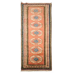 Vintage Late 20th Century Wool Hand Knotted Turkey Runner Rug Orange and Black, 1980s