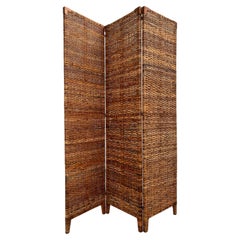 Late 20th Century Woven Wicker Three Panels Room Divider