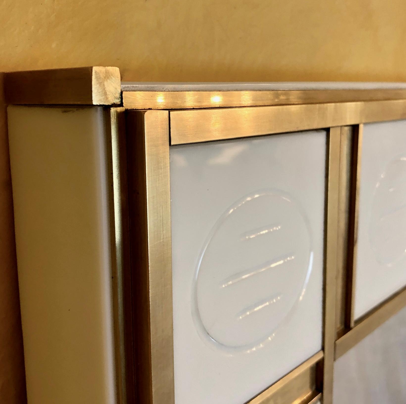 Mid-Century Modern Late 20th Century XXL Brass & Lattimo White Engraved Murano Glass Wall Mirror