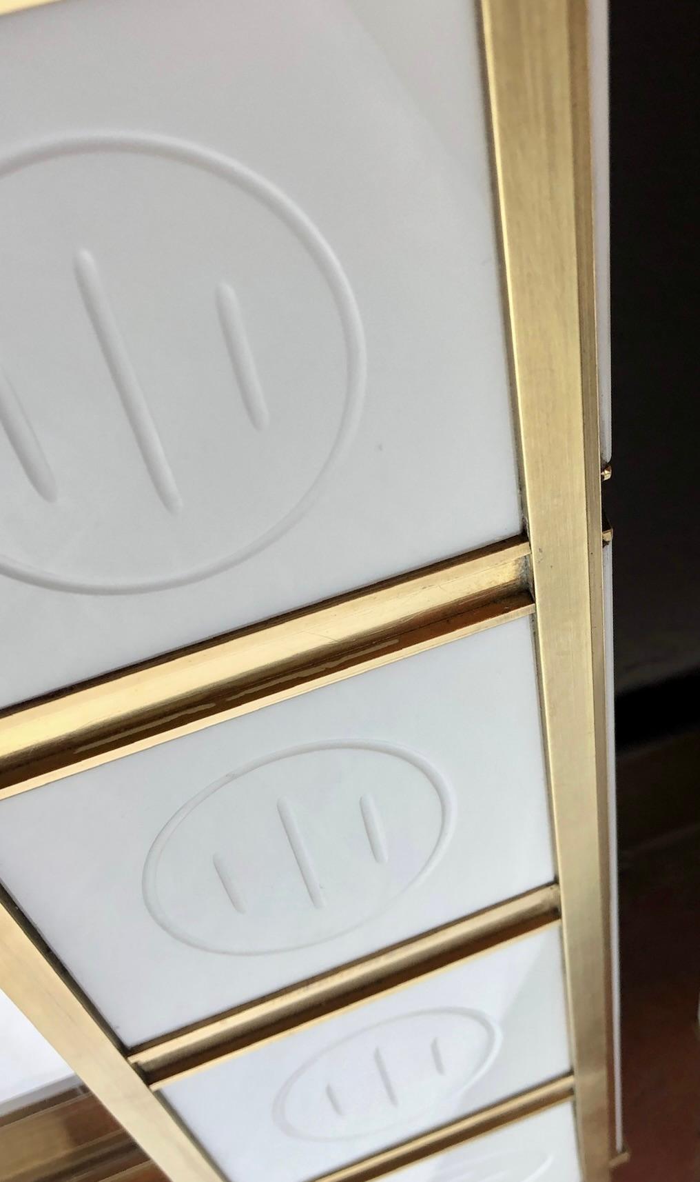 Late 20th Century XXL Brass & Lattimo White Engraved Murano Glass Wall Mirror 1