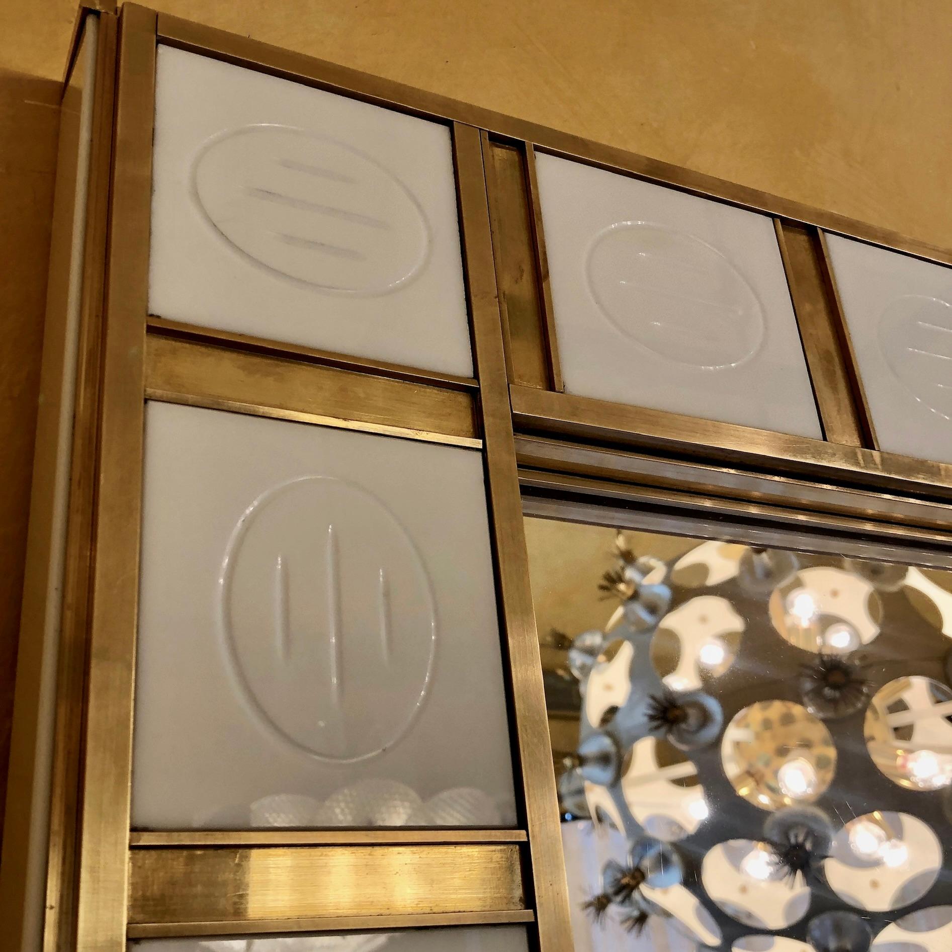 Late 20th Century XXL Brass & Lattimo White Engraved Murano Glass Wall Mirror 2