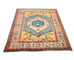 Late 20th Century Yellow Blue and Orange Wool Turkish Carpet, circa 1970