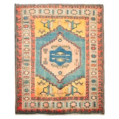 Late 20th Century Yellow Blue and Orange Wool Turkish Carpet, circa 1970