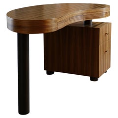Bureau en forme de rein en bois zébré de la fin du 20e siècle avec plateau flottant