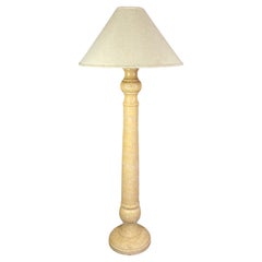 Late 20th Column Floor Lamp Faux Travertine Plaster Finish & Orig Coolie Shade