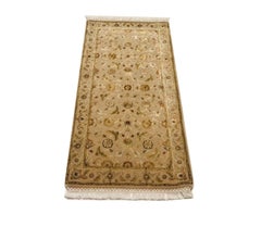 Late 20th Hand Knotted Indian Rug with Wool and Silk in Brown and Olive Green