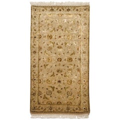 Late 20th Hand Knotted Indian Rug with Wool and Silk in Brown and Olive Green