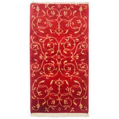 Late 20th Century Hand Knotted Indian Rug with Wool & Silk in Red & Gold Yellow
