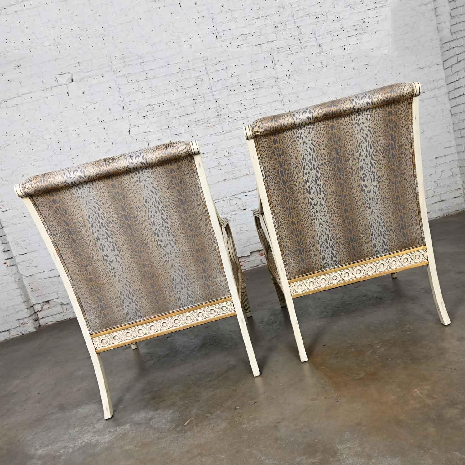 Late 20th Henredon Neoclassic Revival Animal Print Large Scale Arm Chairs a Pair For Sale 8