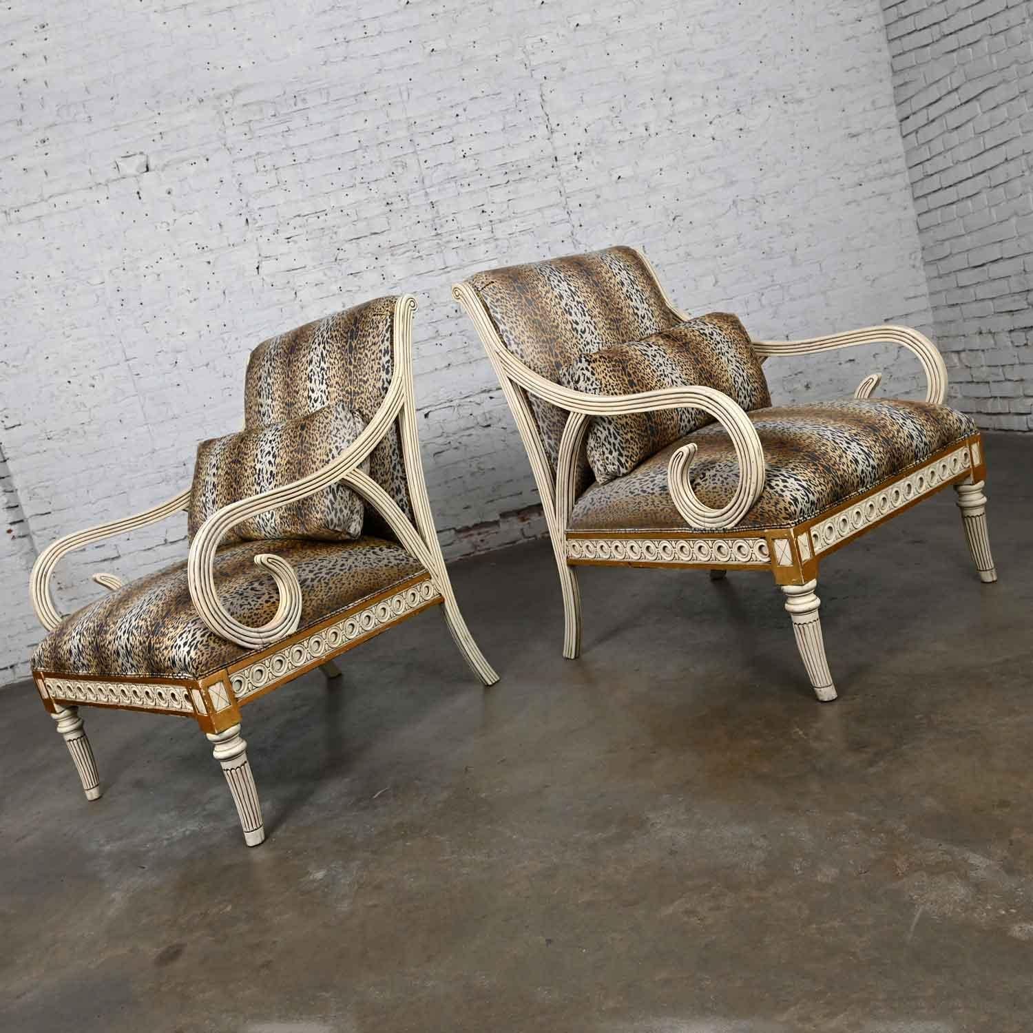 Neoclassical Revival Late 20th Henredon Neoclassic Revival Animal Print Large Scale Arm Chairs a Pair For Sale