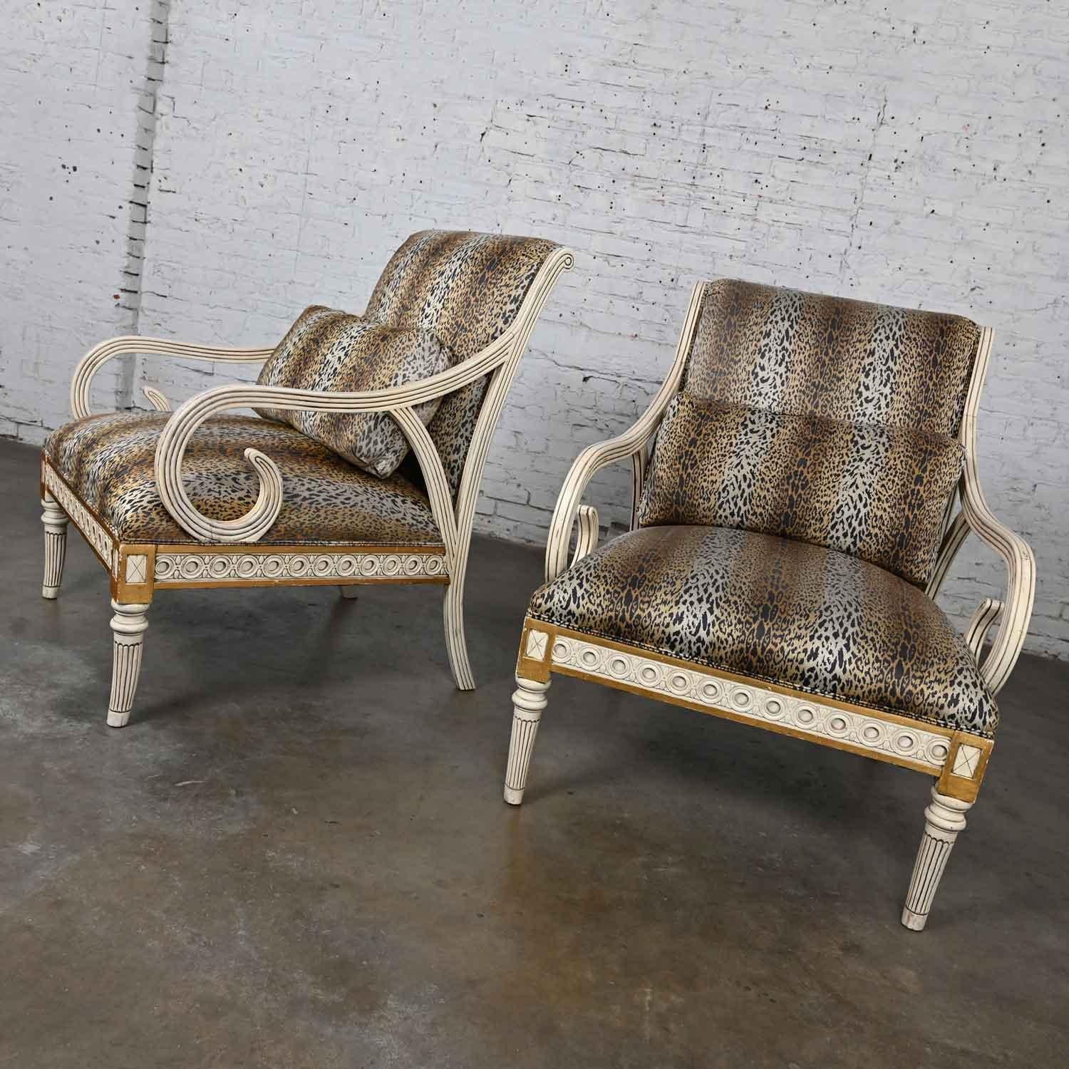 American Late 20th Henredon Neoclassic Revival Animal Print Large Scale Arm Chairs a Pair For Sale