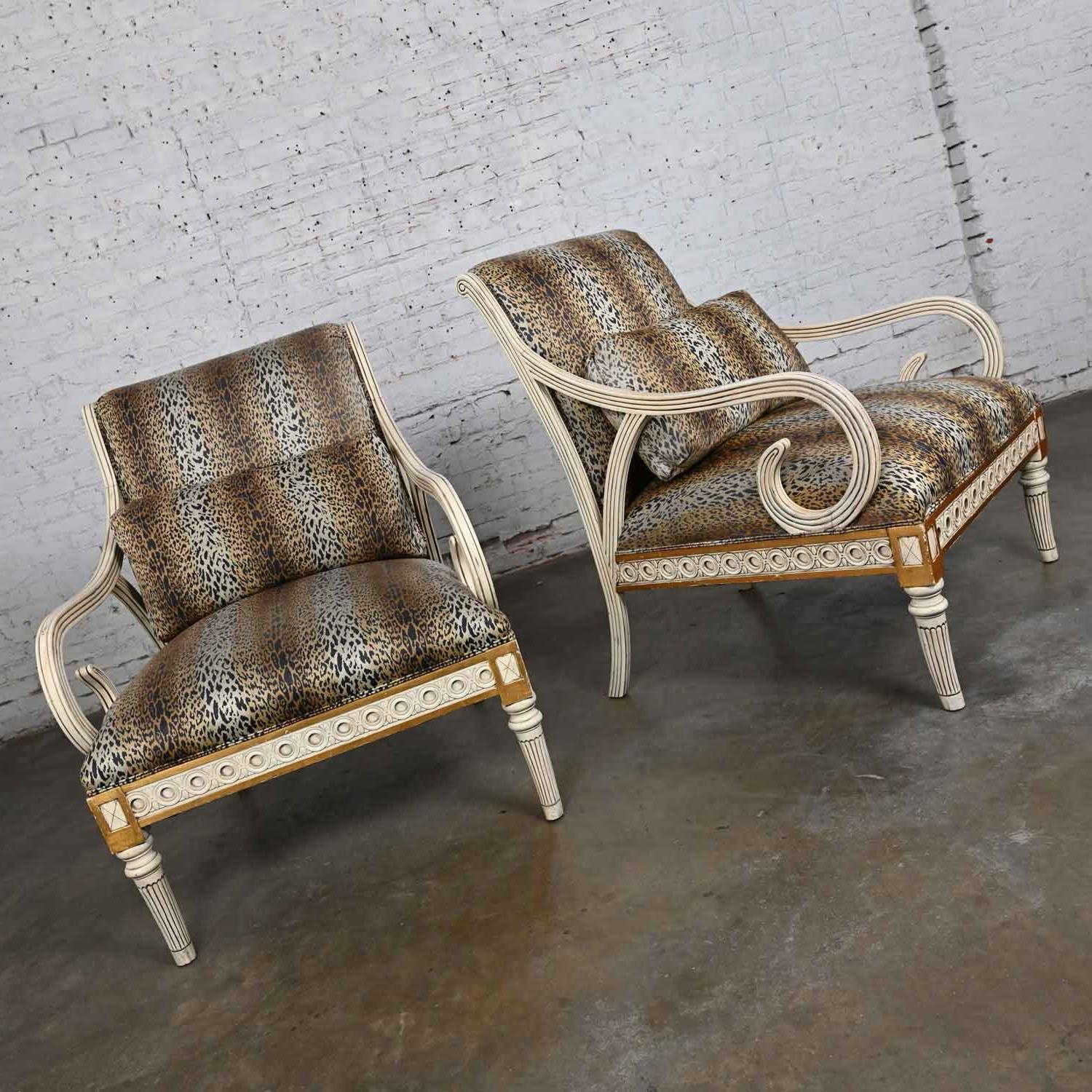 Late 20th Henredon Neoclassic Revival Animal Print Large Scale Arm Chairs a Pair In Good Condition For Sale In Topeka, KS
