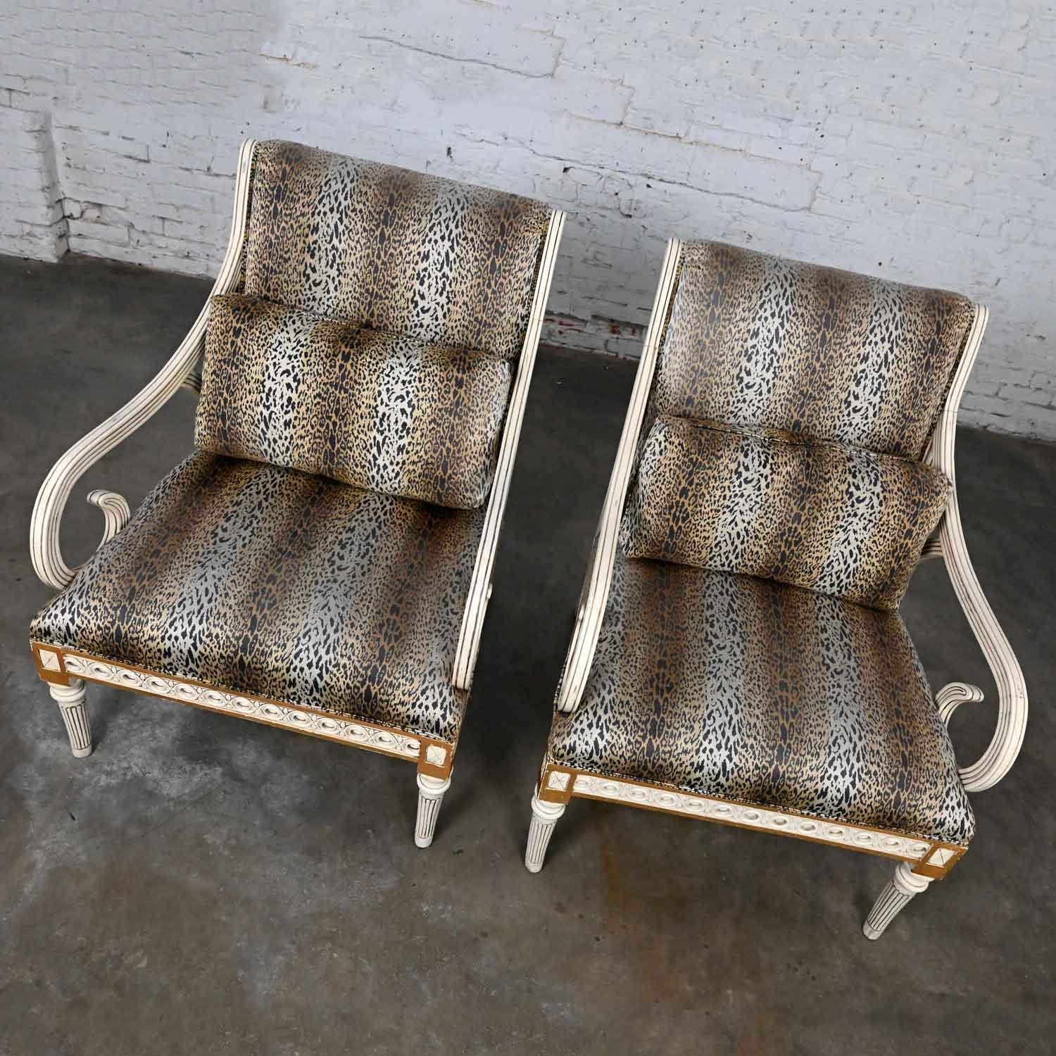 Late 20th Henredon Neoclassic Revival Animal Print Large Scale Arm Chairs a Pair For Sale 1