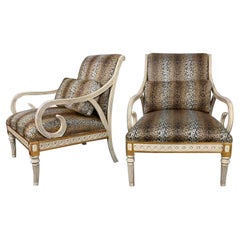 Late 20th Henredon Neoclassic Revival Animal Print Large Scale Arm Chairs a Pair