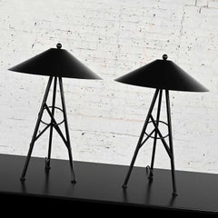 Late 20th Modern to Postmodern Metal Tri Leg Table Lamps Aluminum Coolie Shades
