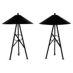 Vintage Late 20th Modern to Postmodern Metal Tri Leg Table Lamps Aluminum Coolie Shades