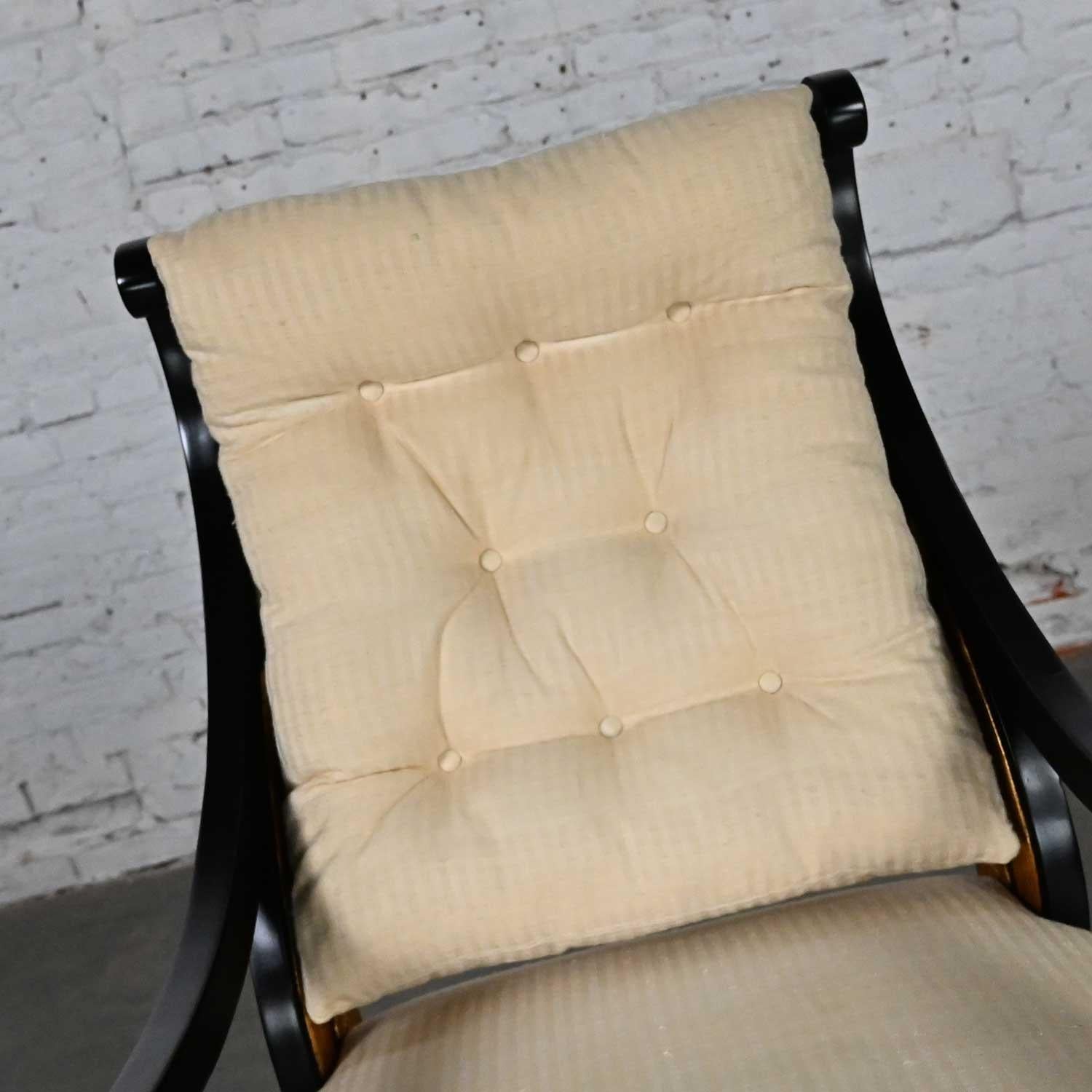Late 20th Neoclassic Revival Black Side Chair Gilt Wing Accents Off-White Fabric For Sale 6