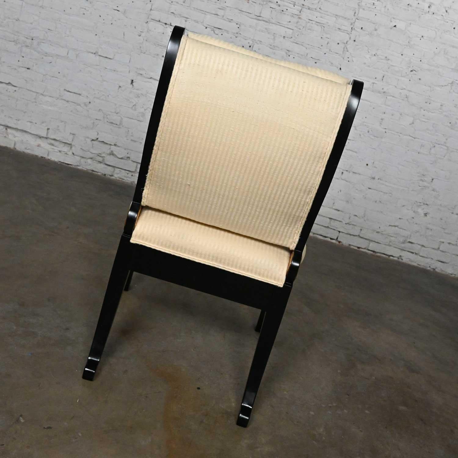 Late 20th Neoclassic Revival Black Side Chair Gilt Wing Accents Off-White Fabric For Sale 3