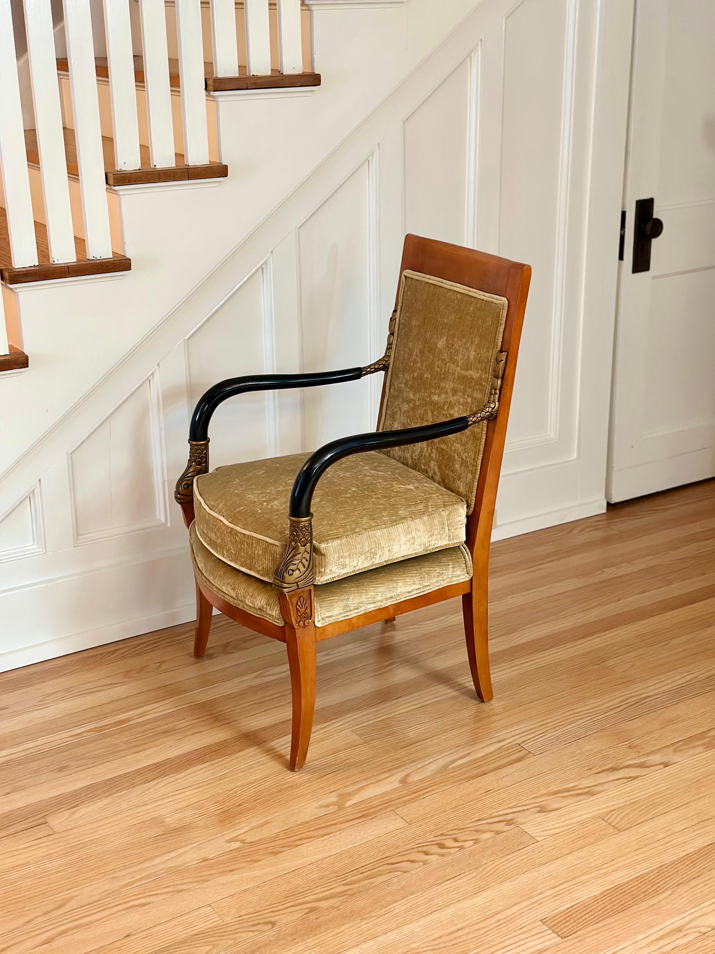 Late 20th Neoclassical Armchair in Champagne Chenille Velvet & Gilt Fish Motifs in vendita 5