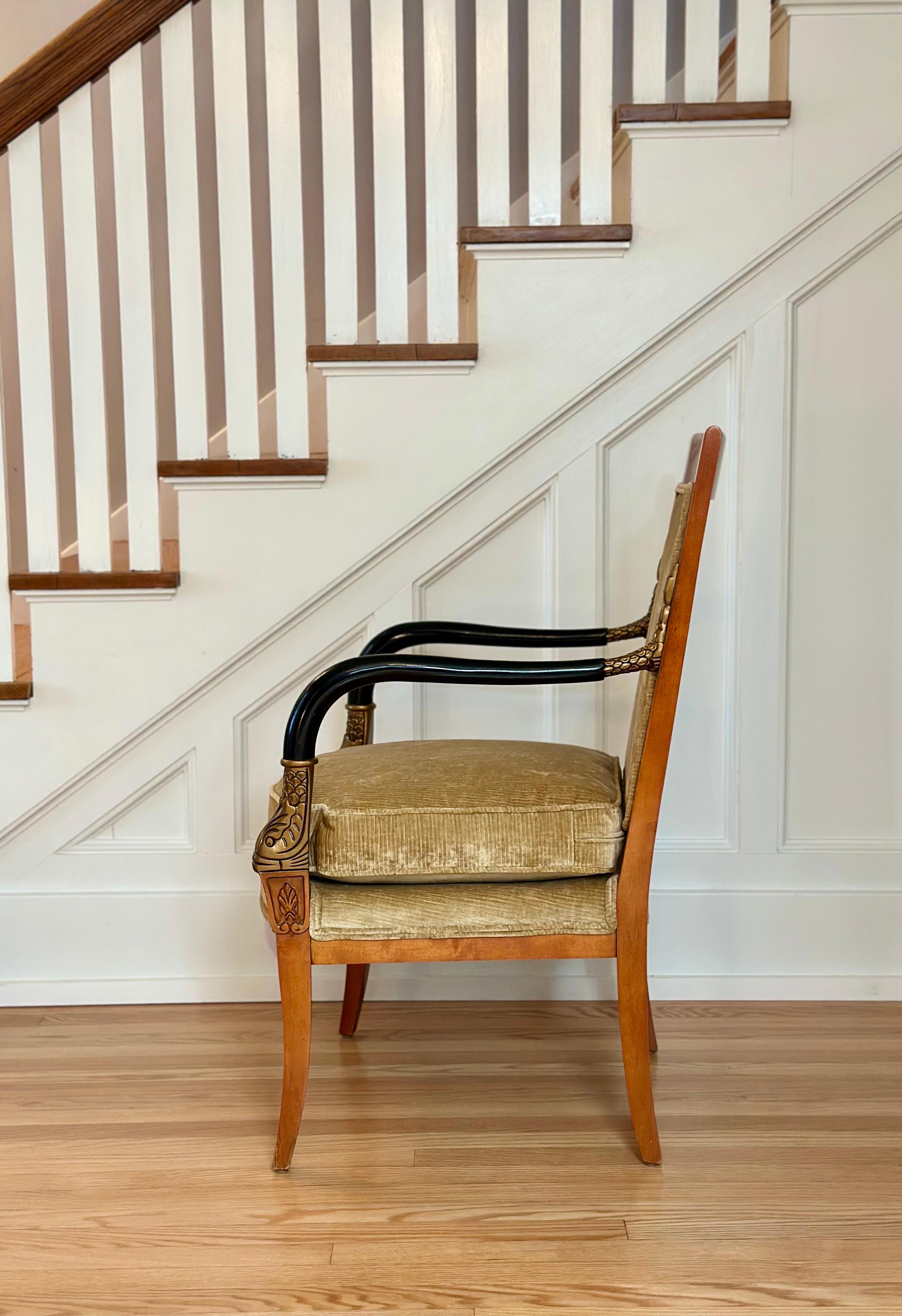 Late 20th Neoclassical Armchair in Champagne Chenille Velvet & Gilt Fish Motifs in vendita 6