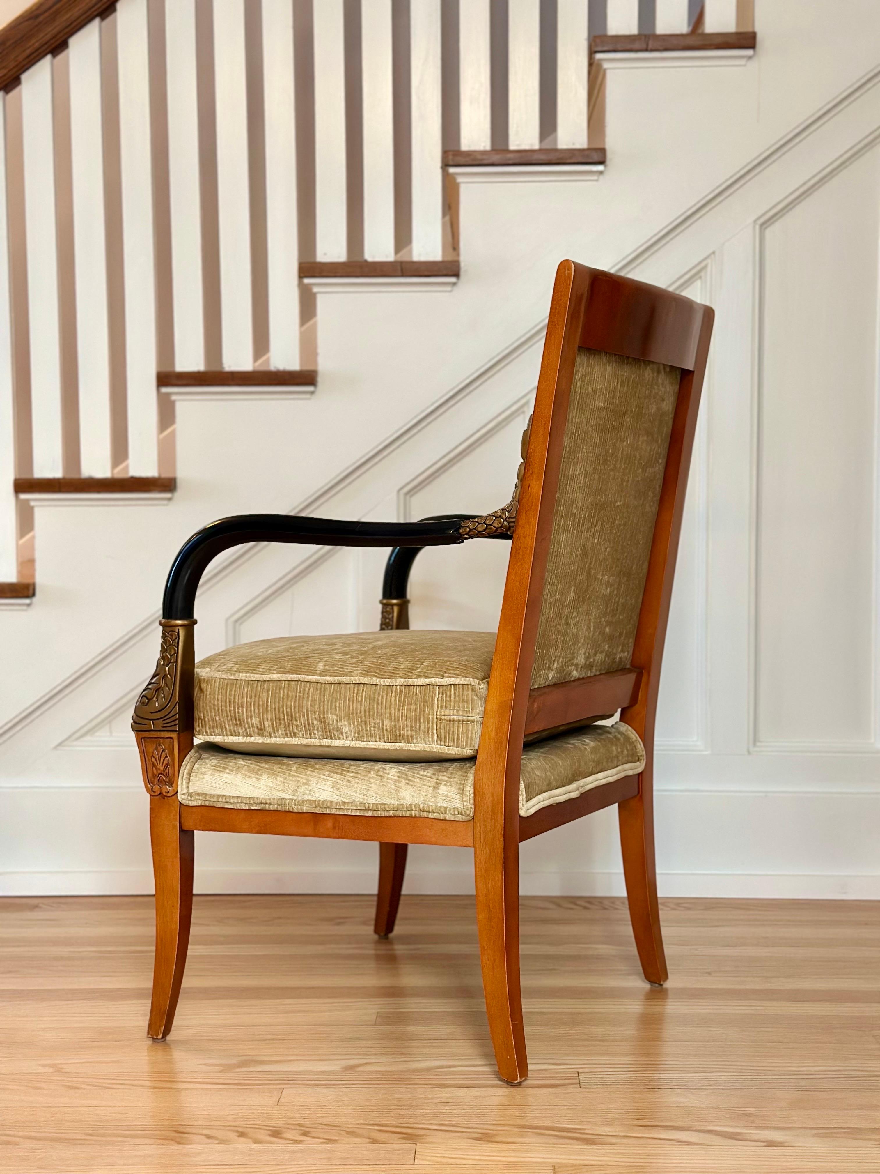 Late 20th Neoclassical Armchair in Champagne Chenille Velvet & Gilt Fish Motifs in vendita 7