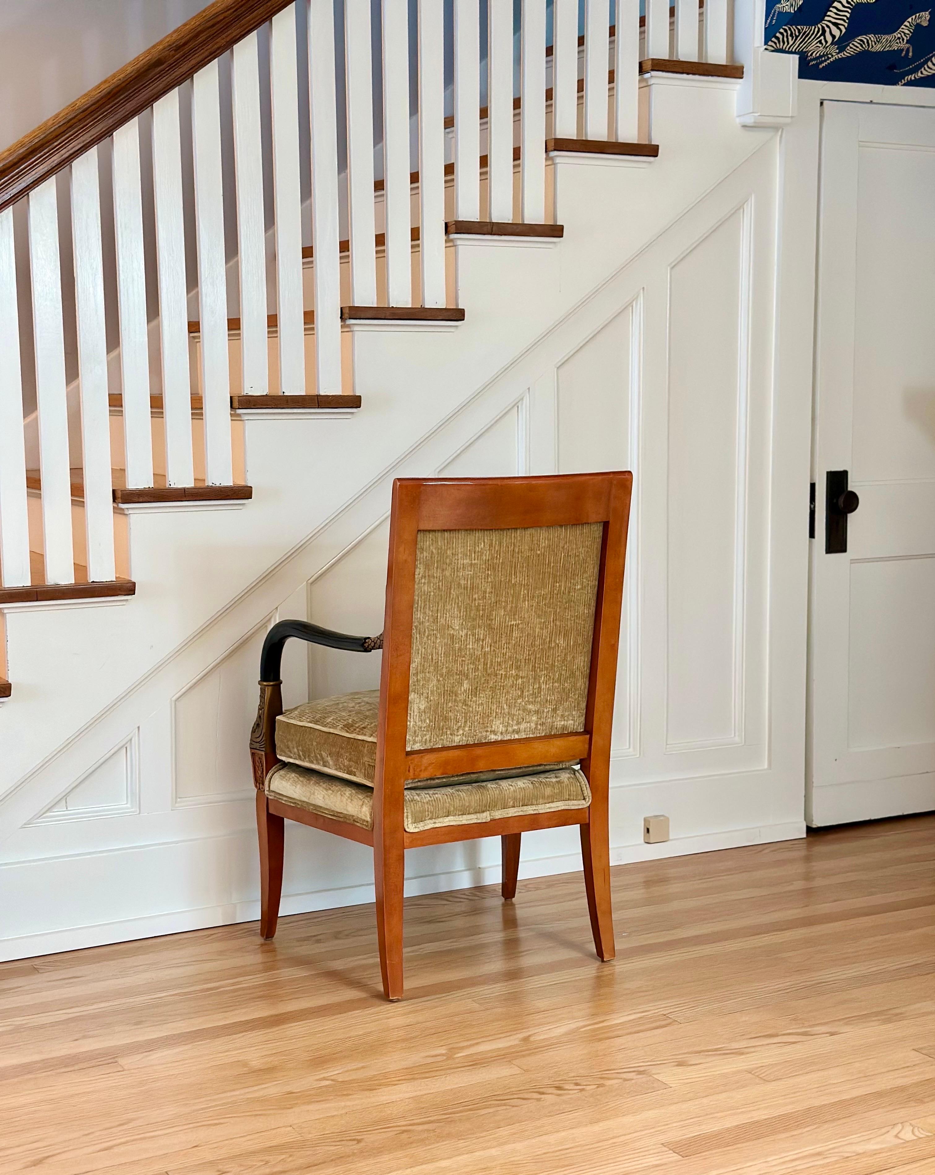 Late 20th Neoclassical Armchair in Champagne Chenille Velvet & Gilt Fish Motifs in vendita 8