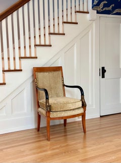 Late 20th Neoclassical Armchair in Champagne Chenille Velvet & Gilt Fish Motifs