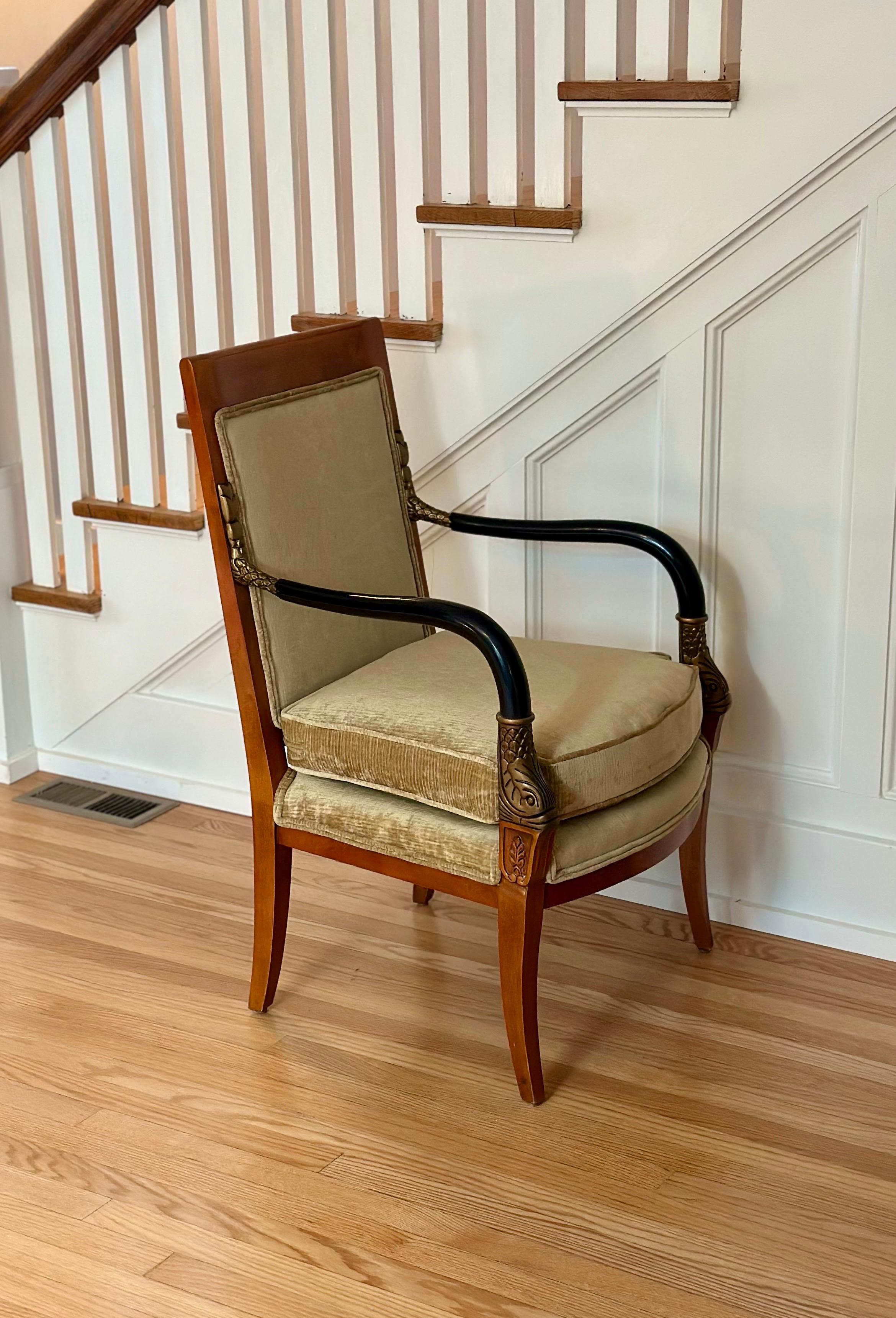 Late 20th Neoclassical Armchair in Champagne Chenille Velvet & Gilt Fish Motifs in vendita 2