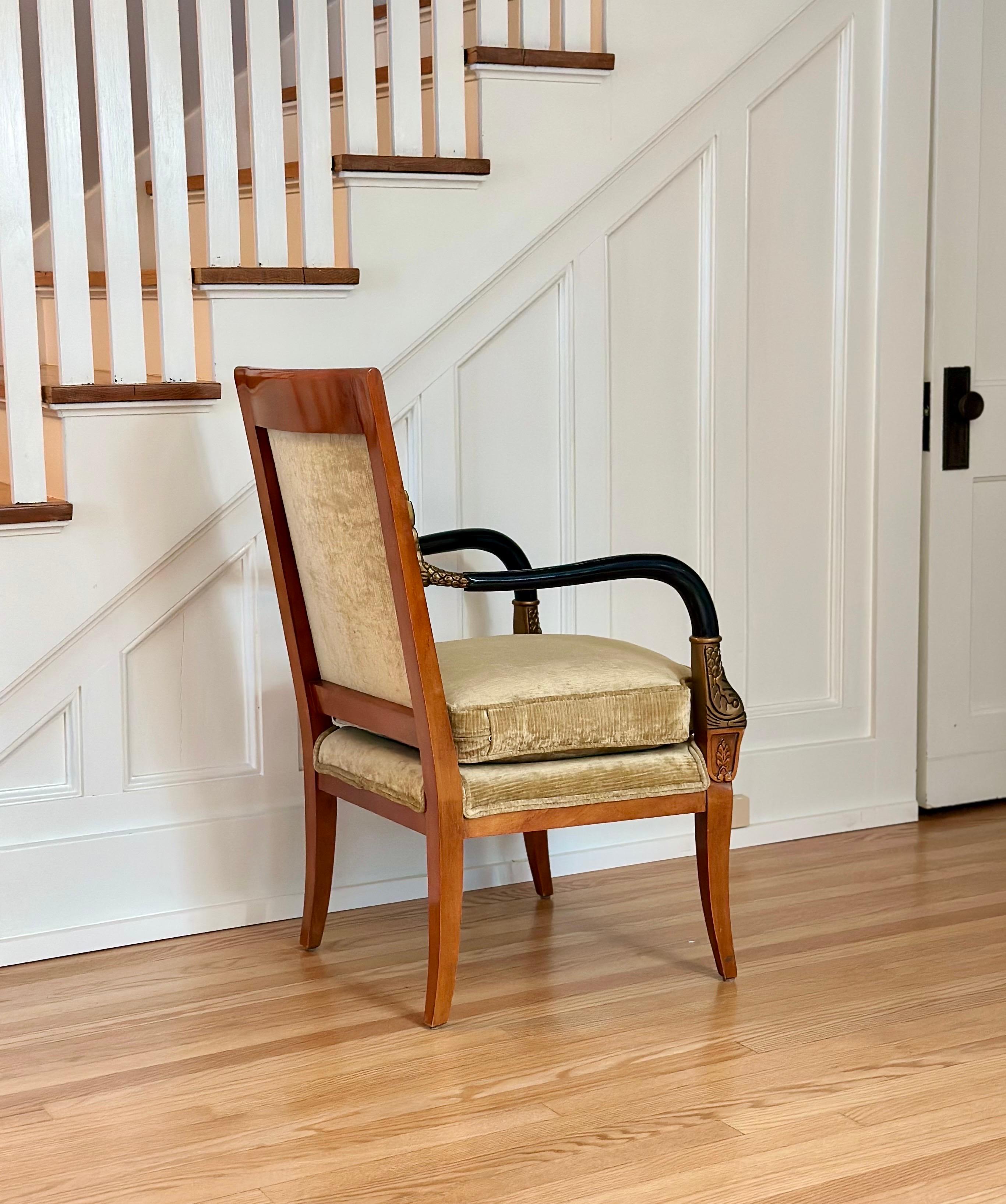 Late 20th Neoclassical Armchair in Champagne Chenille Velvet & Gilt Fish Motifs in vendita 3