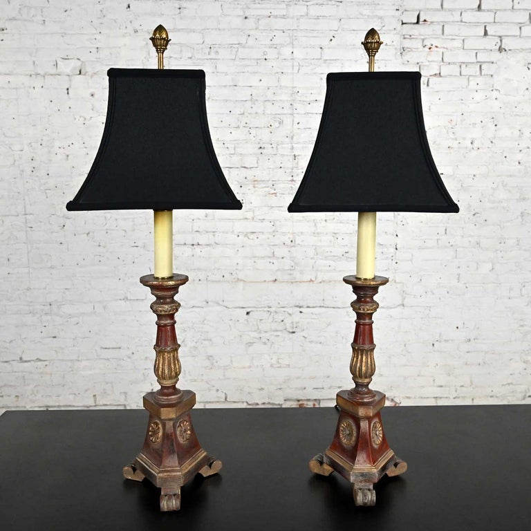 Late 20th Regency Style Chapman Pair Painted and Gilt Carved Wood