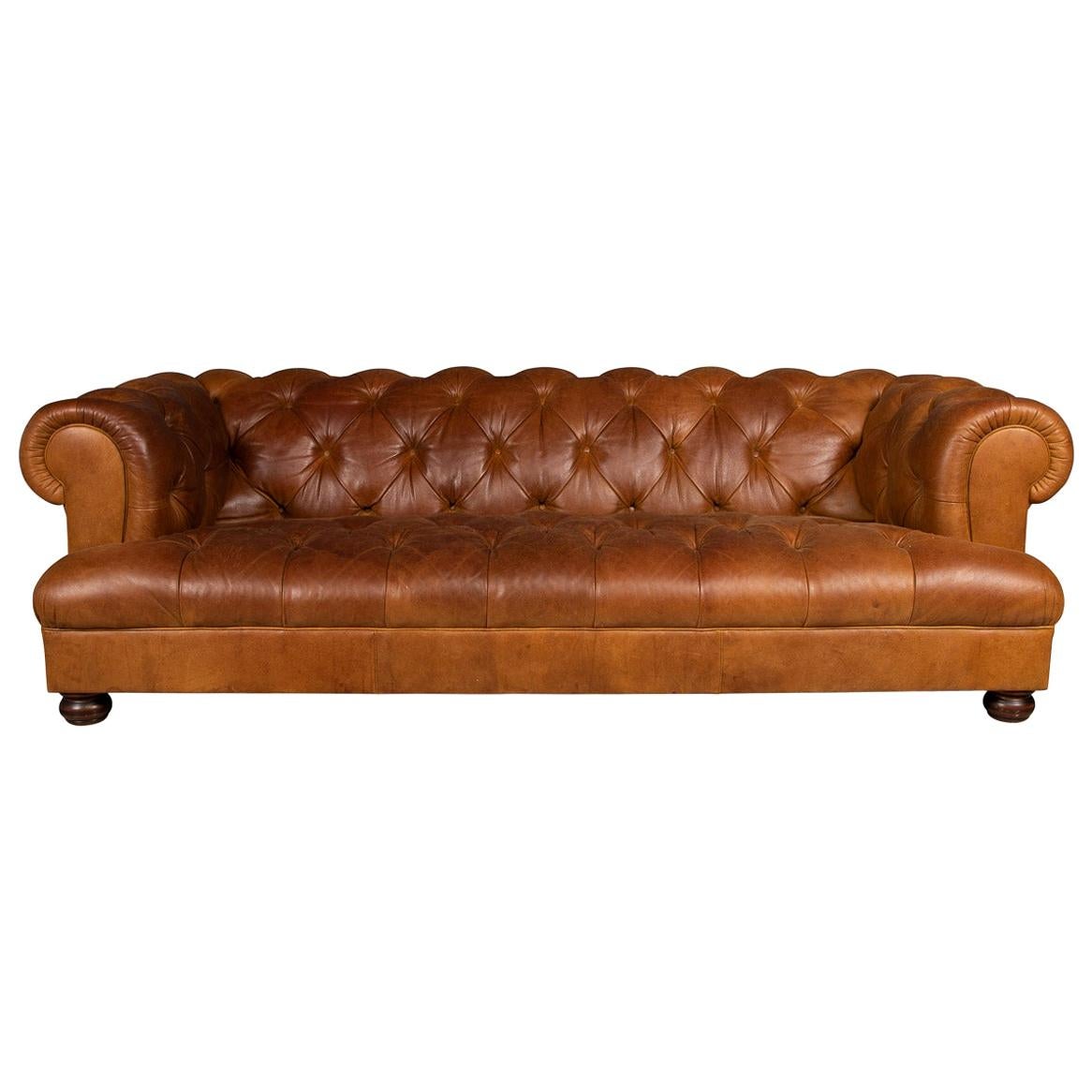 Late 20th Century 3-Seat Chesterfield Leather Sofa with Button Down Seat