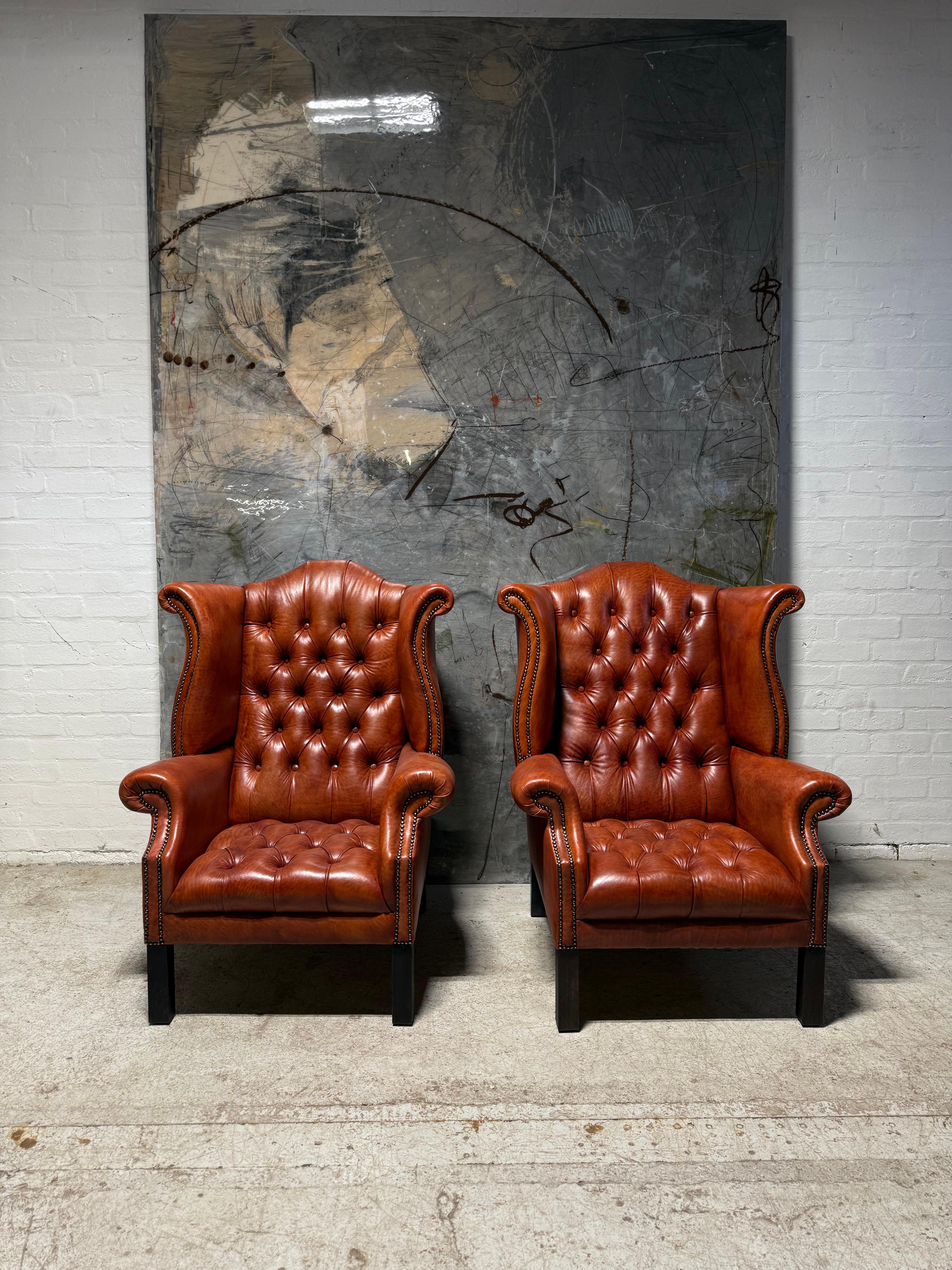 Late 20thC Leder Chesterfield 3 Stück Suite restauriert in Hand gefärbtes Leder im Angebot 1