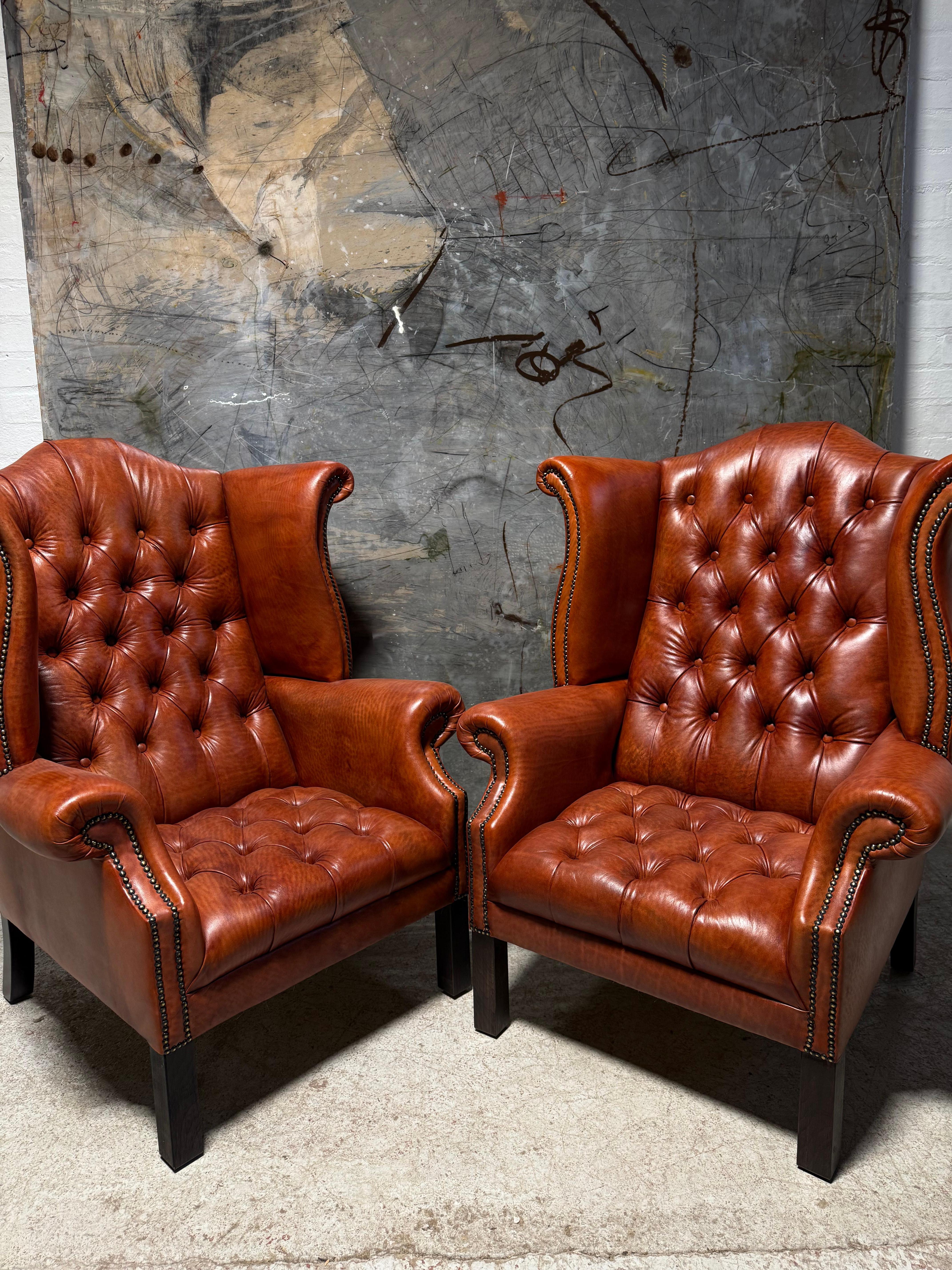 Late 20thC Leder Chesterfield 3 Stück Suite restauriert in Hand gefärbtes Leder im Angebot 2