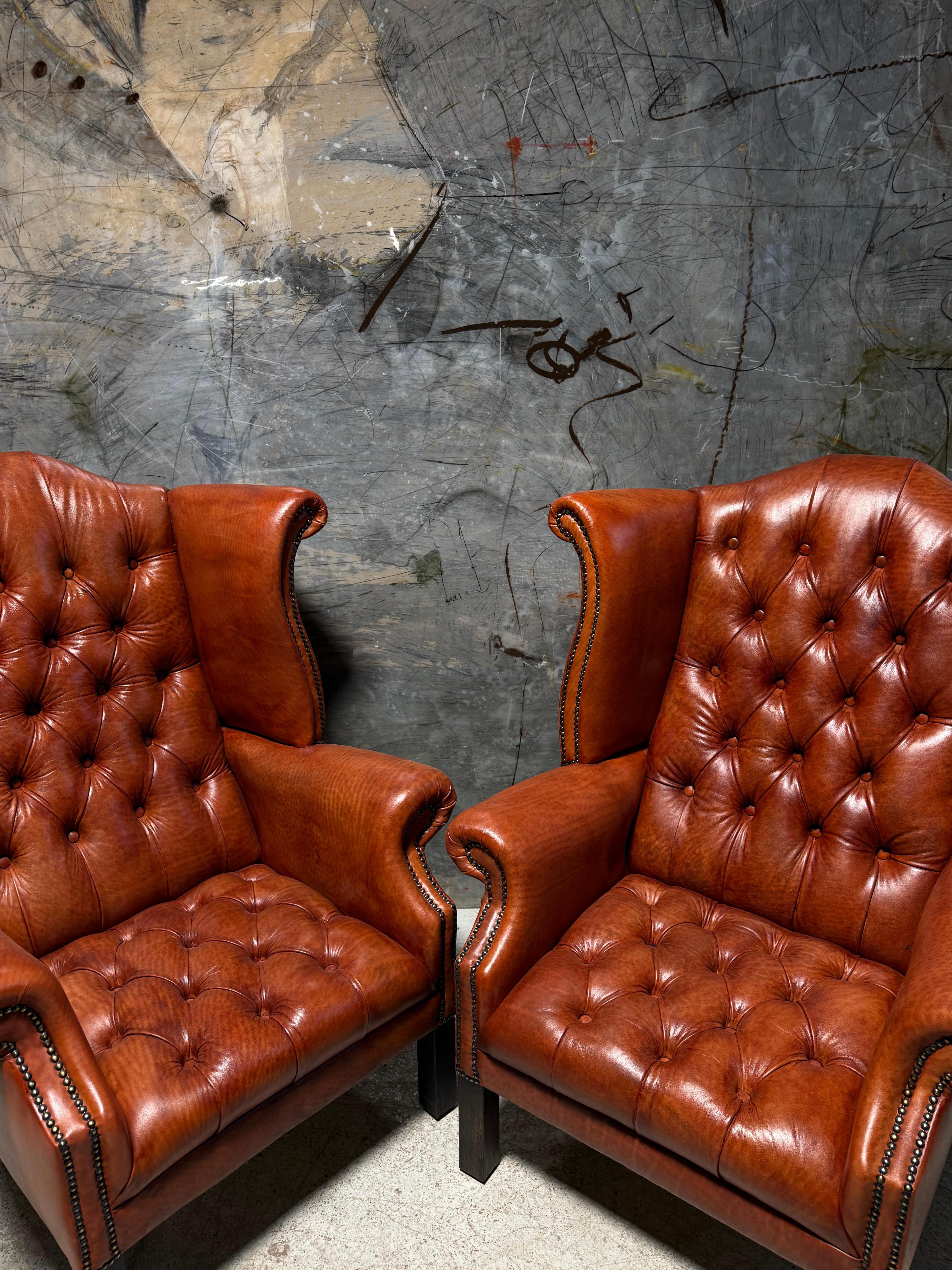 Late 20thC Leder Chesterfield 3 Stück Suite restauriert in Hand gefärbtes Leder im Angebot 3