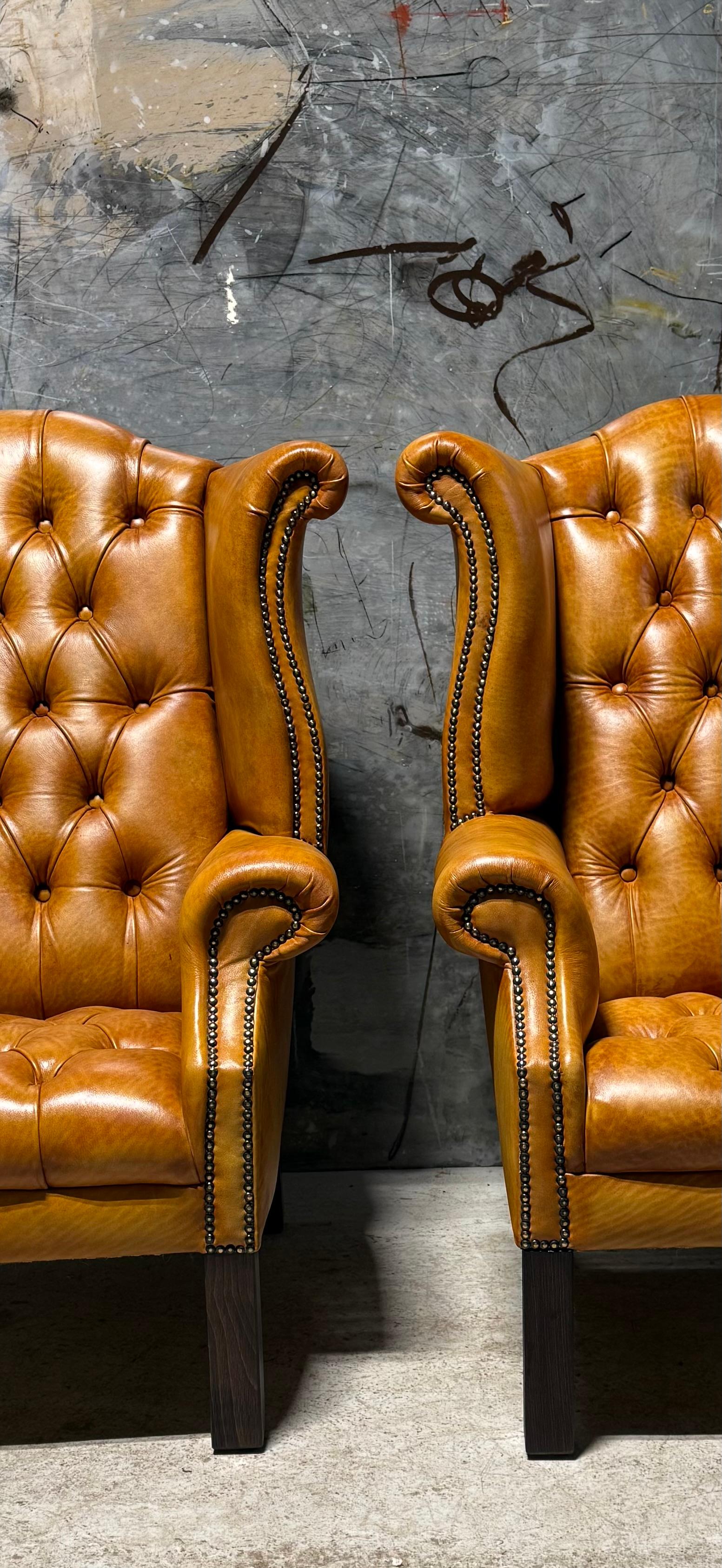 Late 20thC Leder Chesterfield 3 Stück Suite restauriert in Hand gefärbtes Leder im Angebot 3