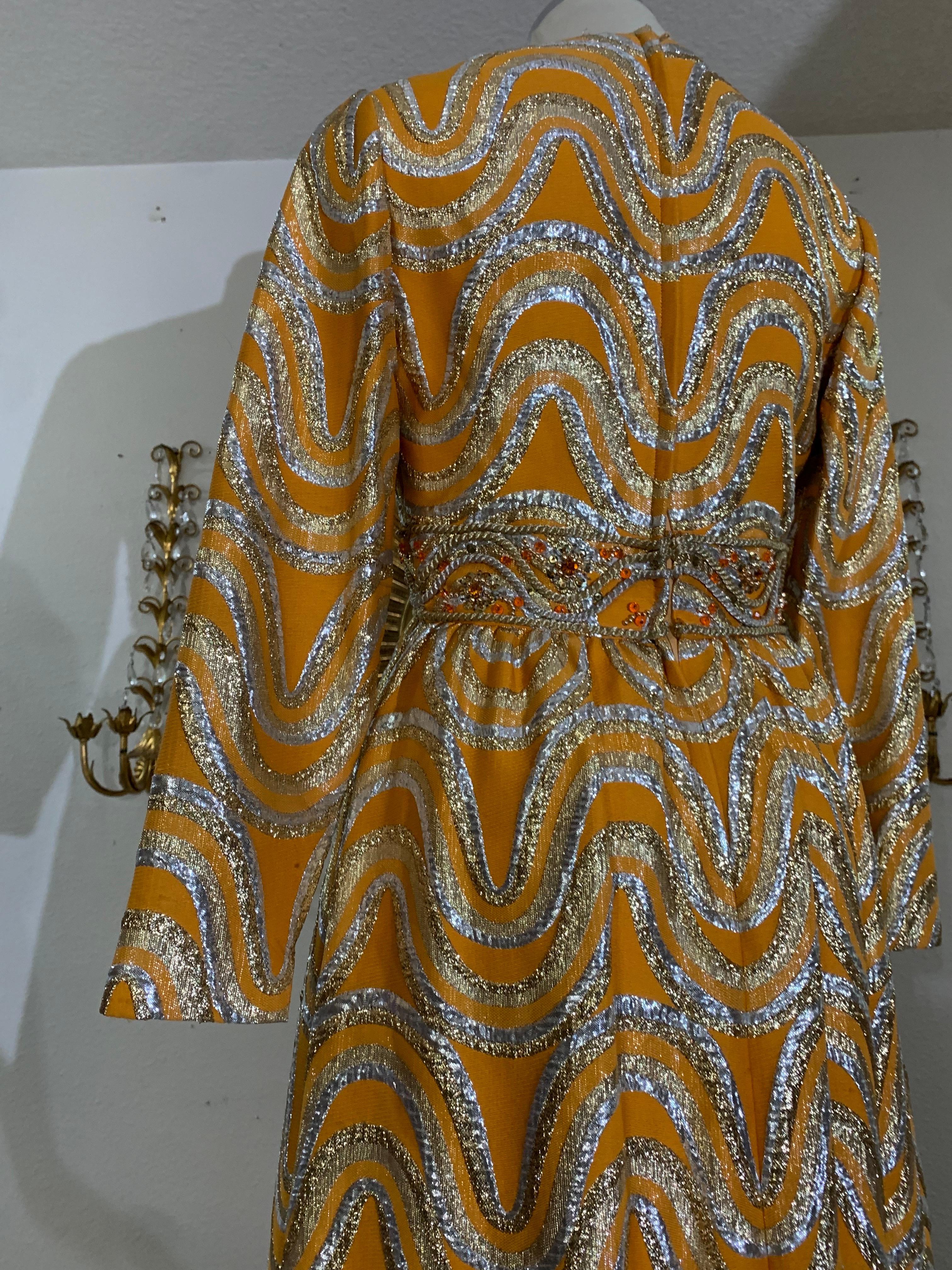 Late 60s Gold and Silver Lame Brocade Psychedelic Gown w Jeweled Empire Waist For Sale 5