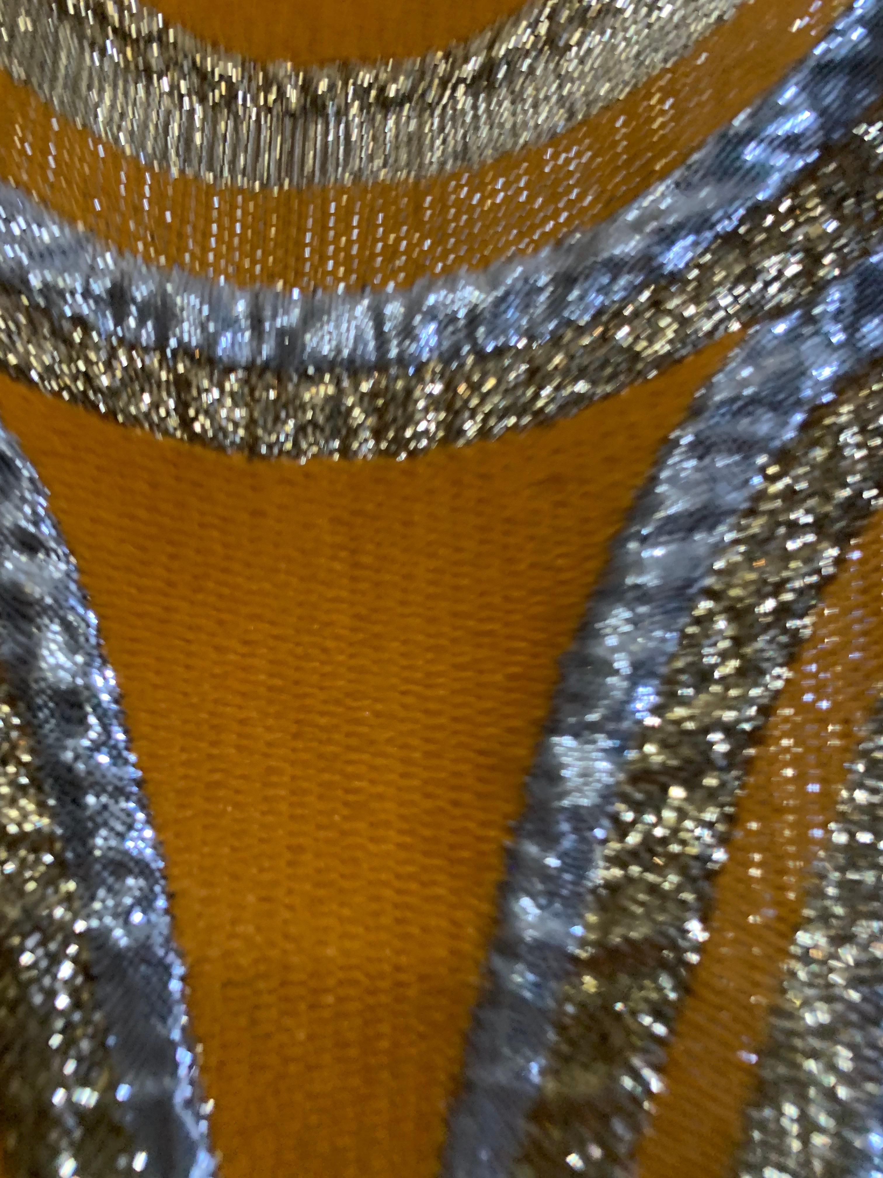 Late 60s Gold and Silver Lame Brocade Psychedelic Gown w Jeweled Empire Waist For Sale 6