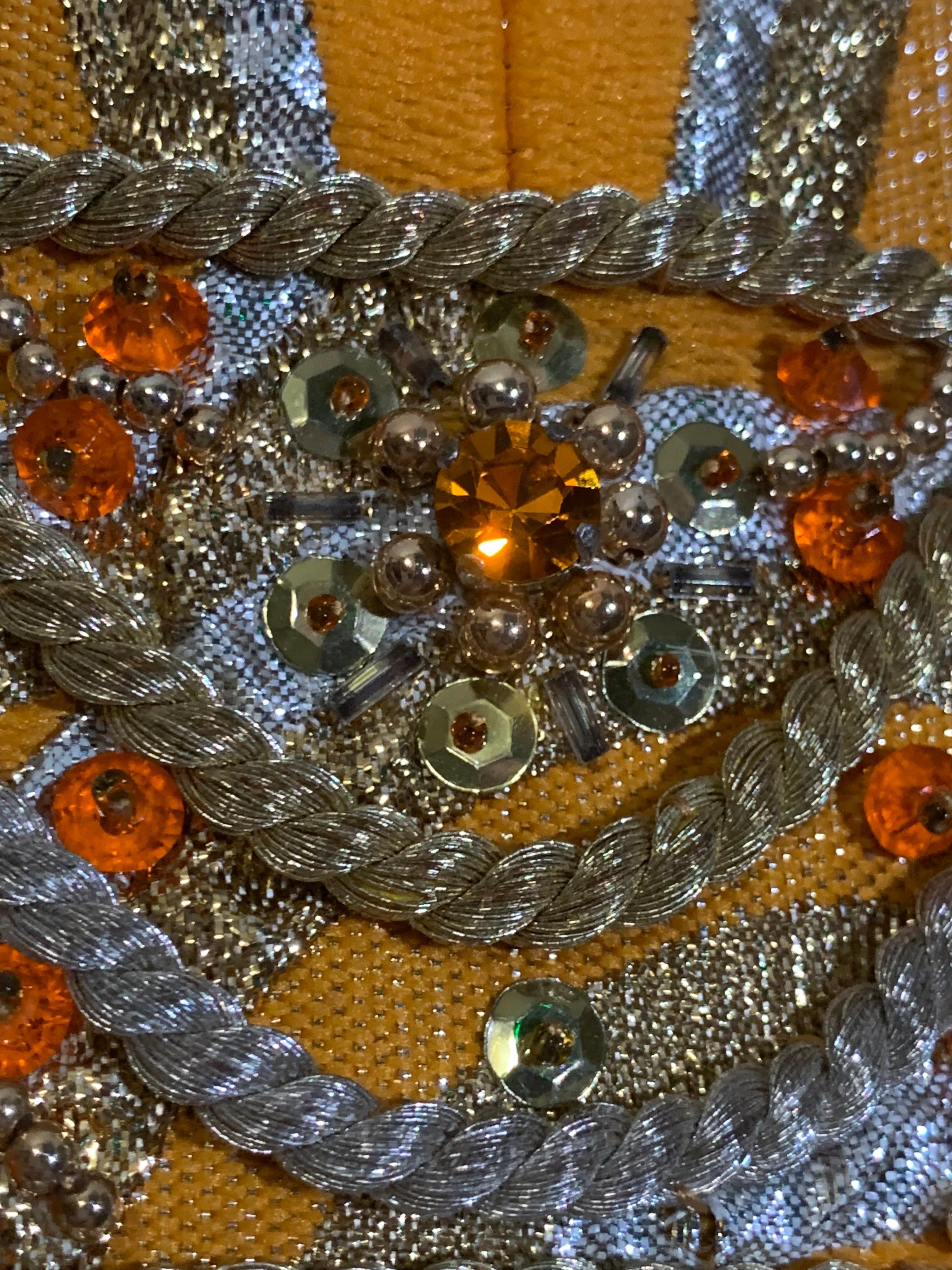 Late 60s Gold and Silver Lame Brocade Psychedelic Gown w Jeweled Empire Waist For Sale 10