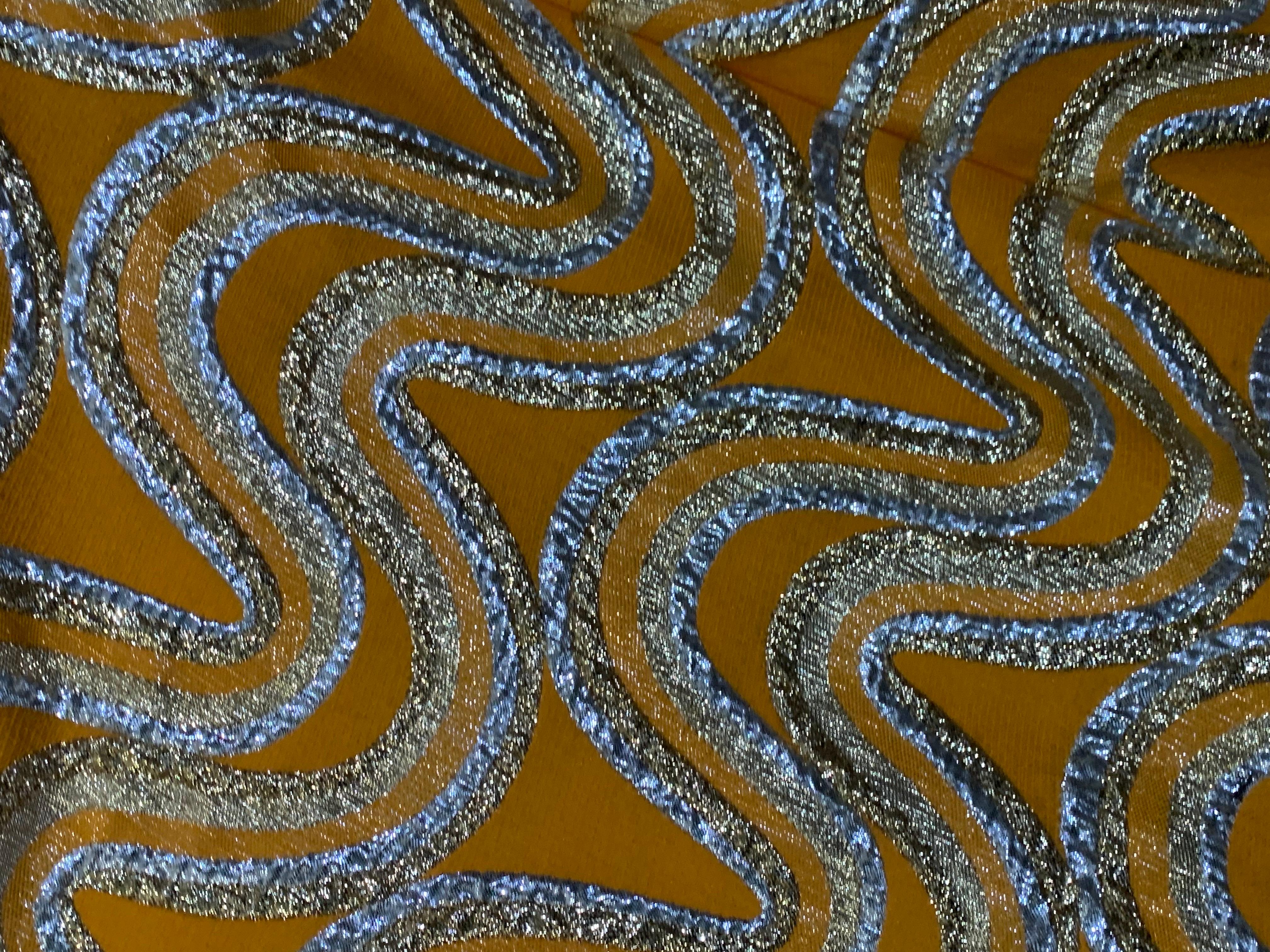 Late 60s Gold and Silver Lame Brocade Psychedelic Gown w Jeweled Empire Waist For Sale 13