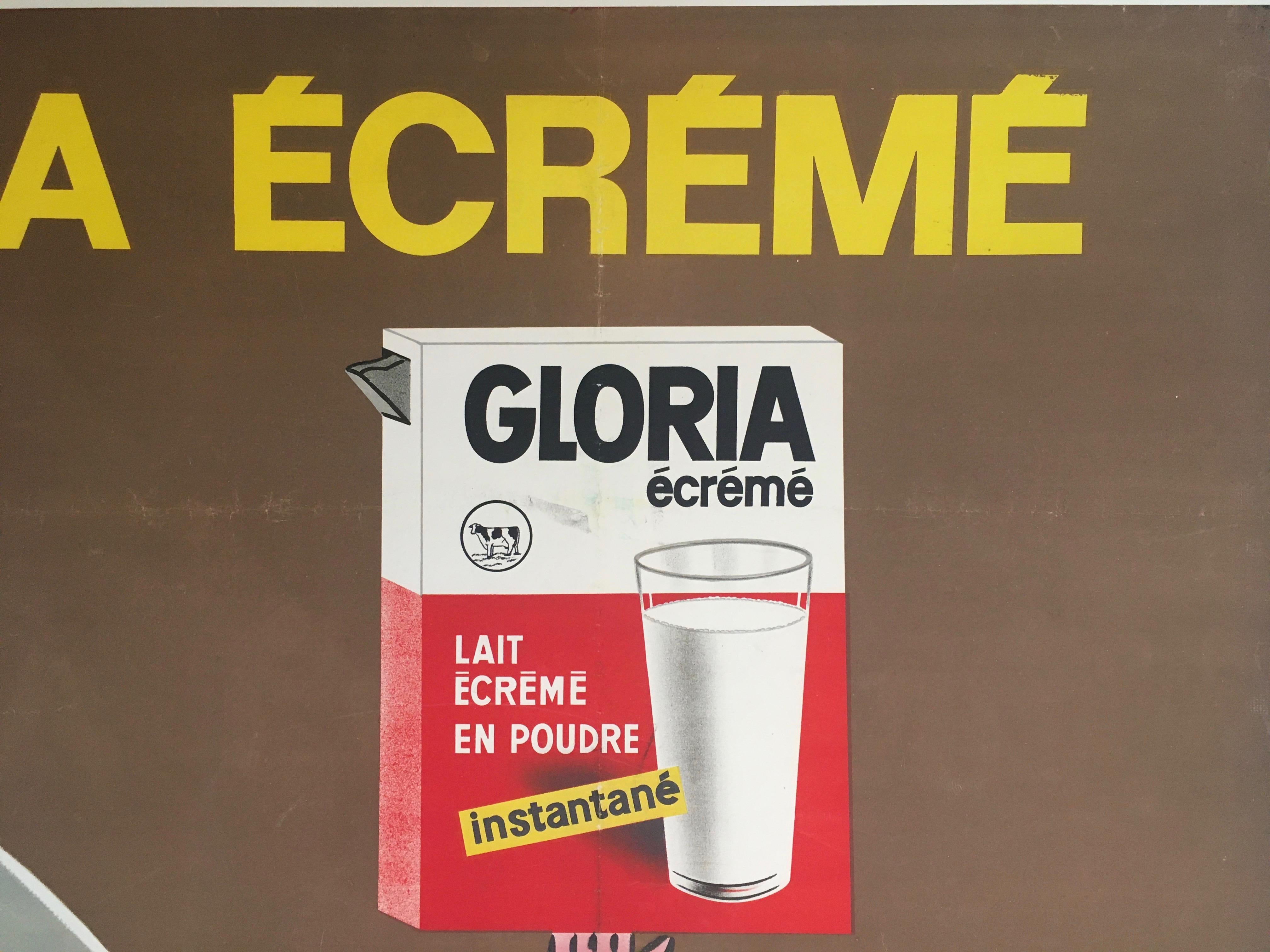 Late 1960s original vintage French coffee poster, 'Gloria Ecreme' by Savignac

An advertisement designed in 1967 by Raymond Savignac. Raymond Savignac, who died at age 94 in 2002, was the last of the great Parisian poster artists. For several