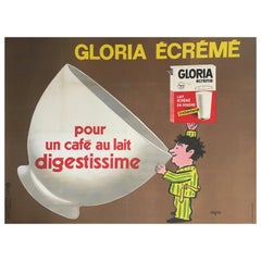 Late 1960s Original Vintage French Coffee Poster, 'Gloria Ecreme' by Savignac