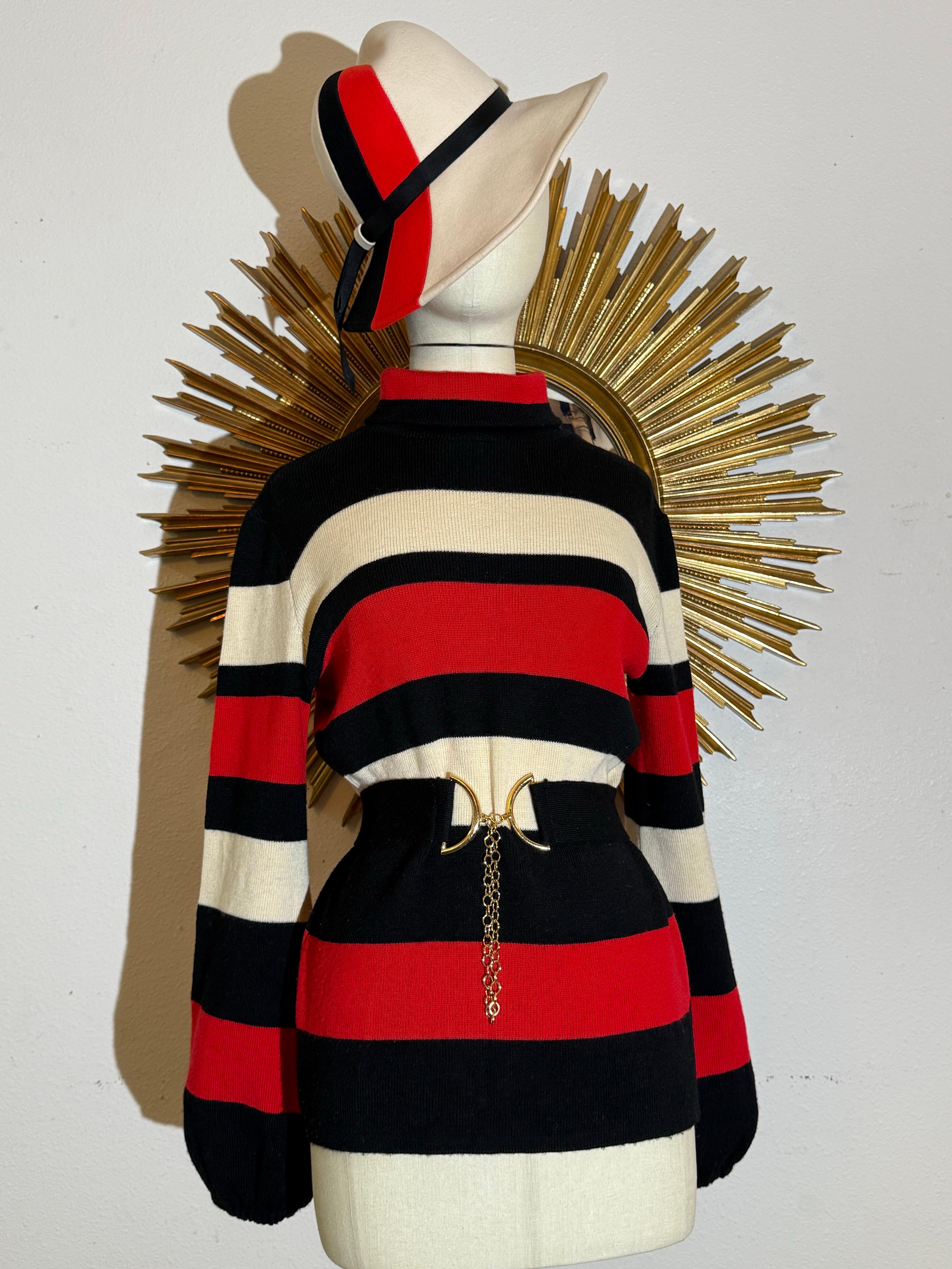 Saks Color Late 60s Saks Fifth Avenue Color-Block Hat and Wool Knit Striped ...