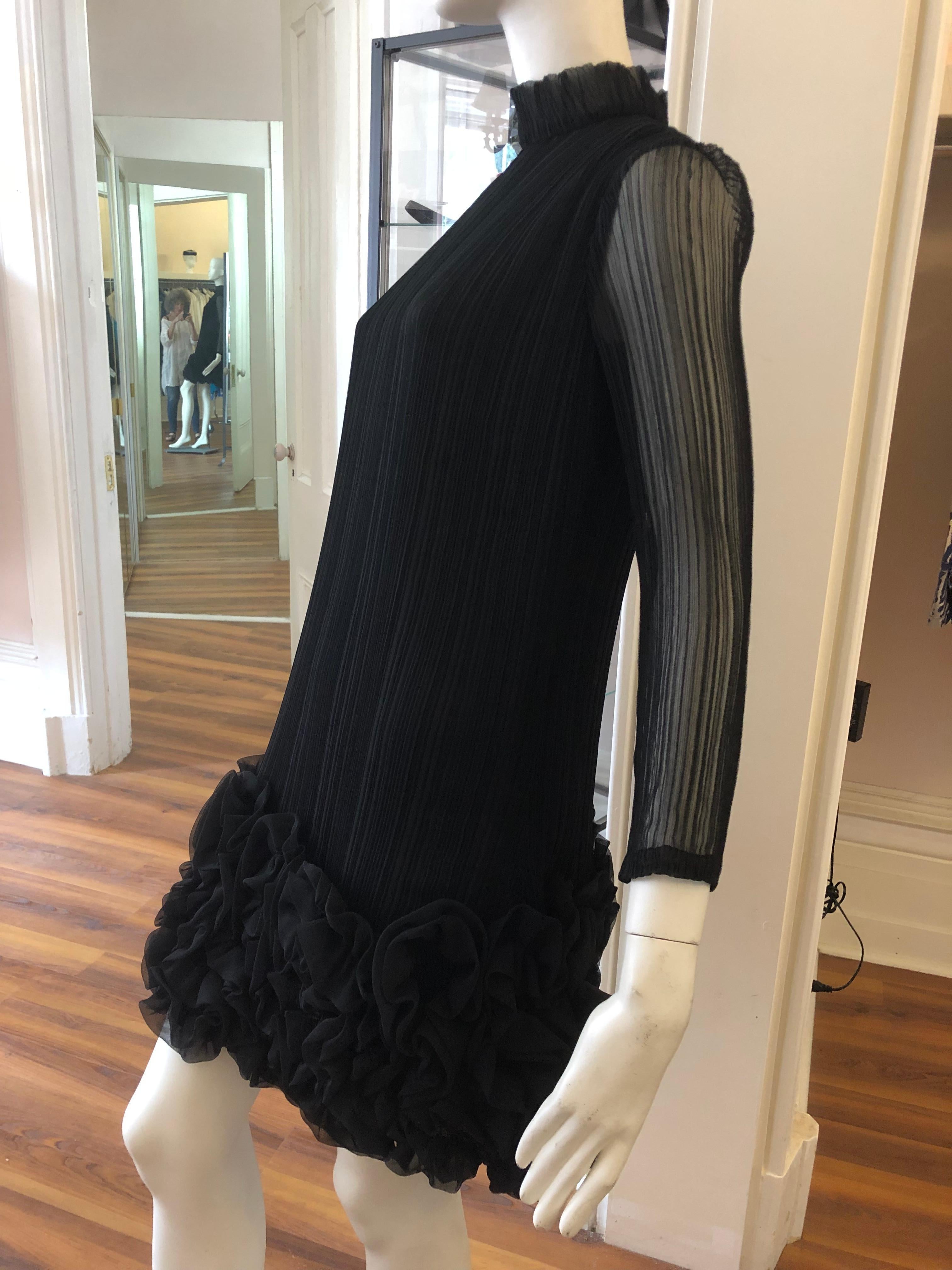 Women's Late 1960s Teal Traina Black Permanent Pleat  Dress with Wonderful Ruching