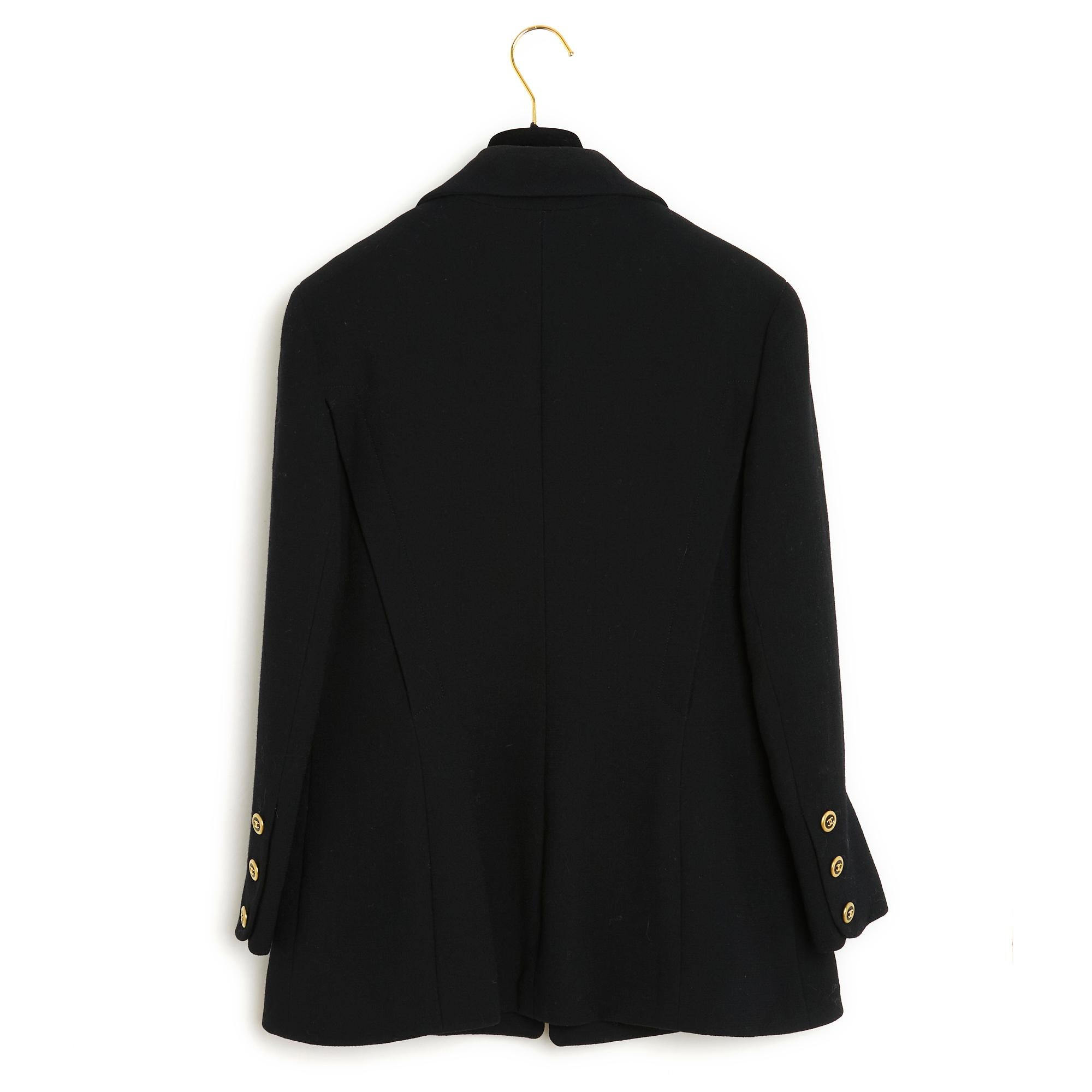 Late 80s Chanel black Wool Classic 'CC' Jacket Ensemble FR40 US10 For Sale 4